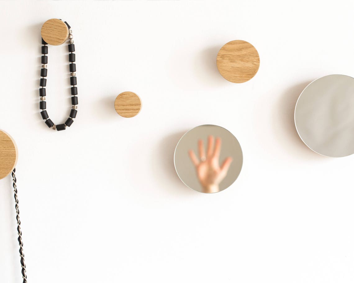 Modern Small Wood Round Mirror With Decorative Entryway Coat Hook - Etsy