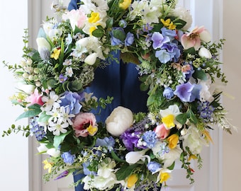 23" front door wreath welcome wreath summer floral wreath flower wreath year round wreath gift for mom large floral wreath for front door