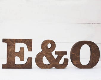 Set of 3 free standing letters wedding table decor couple gift hand painted letters bookshelf decor custom wood letters rustic wood letters