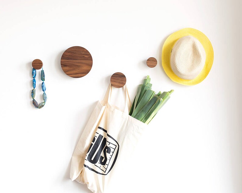 Wooden wall hooks walnut coat hooks modern coat rack Etsy
