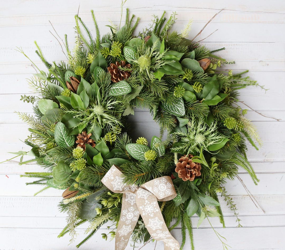 Winter Wreath With Pine Cones & Thistles Evergreen Christmas Door Decor ...