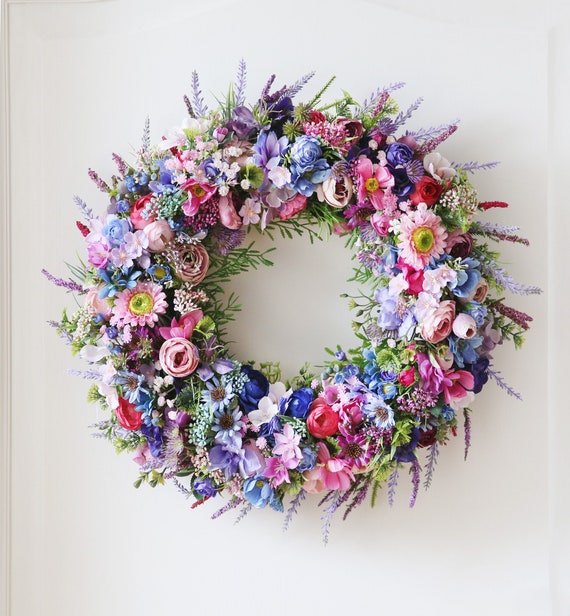 100 Blumen-Sommer-Haustürkranz, lebendige XXL-Ganzjahresdekoration
