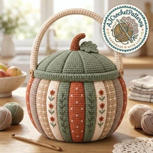 Harvest Pumpkin Patchwork Crochet Basket Pattern, Autumn Storage Organizer (PDF)