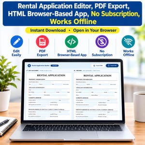 Rental Application Form Template, Tenant Screening, Property Management, Rental Application Editor, PDF Export, Browser-Based App