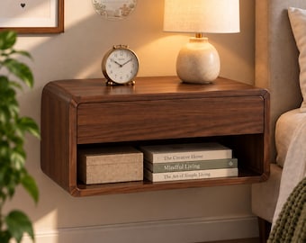 Floating Nightstand with Drawers, Minimalist Wall-Mounted Bedside Table, Wood Bedside Table for Bedroom, Living Room, and Office