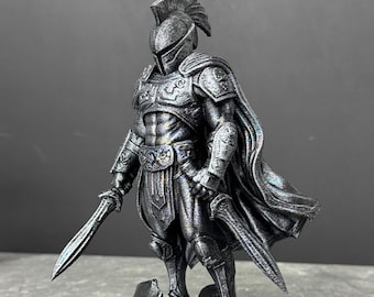 Dark Warrior Statue, Medieval Knight Decor, Hand Painted Fantasy Figurine, Gothic Sculpture