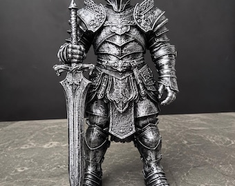 Medieval Knight Statue, Armored Warrior Sculpture, Gothic Sword Figurine, Fantasy Collectible Decor