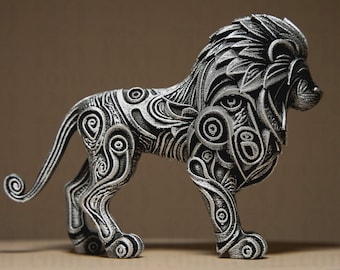Decorative Lion Sculpture, Modern Lion Statue, Hand Painted Metallic Decor, Statement Home Accent