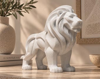 Modern Lion Sculpture, Geometric Animal Statue, Masculine Office Decor, Minimalist Home Accent