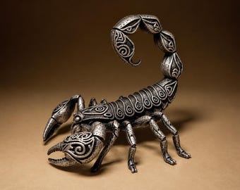 Scorpion Sculpture, Tribal Scorpion Decor, Gothic Art Statue, Statement Shelf Accent, Scorpio Zodiac Gift