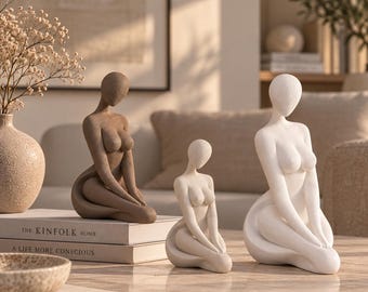Abstract Female Sculpture, Minimalist Woman Figurine, Modern Feminine Art, Body Statue, Shelf Decor