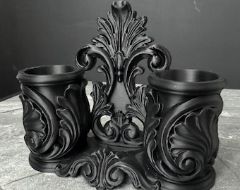 Florentine Duo Ornate Desk Organizer, Baroque Double Pen Holder, Vintage Office Decor