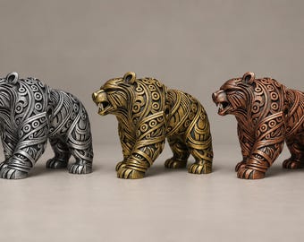 Nordic Bear Sculpture, Viking Inspired Animal Statue, Hand Painted Metallic Decor, Bear Figurine