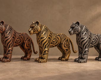 Tiger Statue, Tribal Tiger Sculpture, Strength Symbol, Protection Decor, Courage Gift, Wild Cat Ar