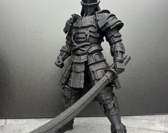 Samurai Warrior Sculpture, Japanese Armor Statue, Katana Figurine, Hand Painted Metallic Decor