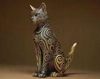 Egyptian Cat Statue, Bastet Sculpture, Ancient Egypt Decor, Hand Painted Feline Art, Protection Gift