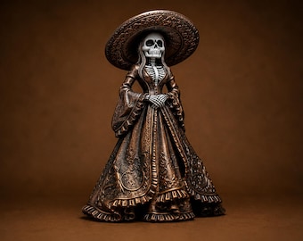 La Catrina Statue, Day of the Dead Decor, Dia de Muertos Gothic Skeleton Figurine