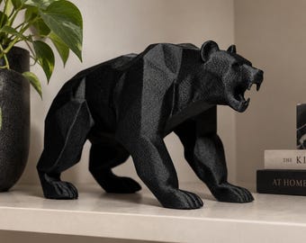 Modern Bear Sculpture, Geometric Animal Statue, Rustic Cabin Decor, Masculine Home Accent
