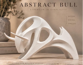 Abstract Bull Sculpture, Modern Taurus Statue, Minimalist Geometric Art for Office or Home