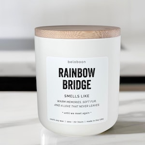 Rainbow Bridge Dog Cat Sympathy Memorial Tribute Candle | Condolence | Bereavement | Pet Loss Gift | 12 oz Natural Soy Wax Candle