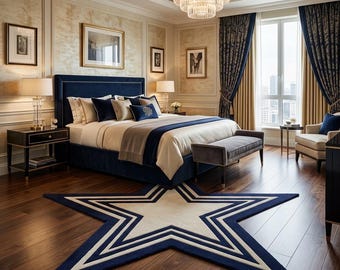 Star Shaped Rug, Navy Blue & Cream Star Rug, Geometric Area Rug, Celestial Room Decor, Kids Room Rug, Modern Home Decor