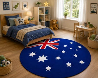 Australian Flag Round Rug, Australia Flag Carpet, Aussie Home Decor, Blue Round Area Rug, Australian Gift, Patriotic Room Decor, Country Rug