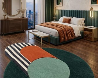 Modern Abstract Tufted Rug, Geometric Area Rug, Contemporary Round Carpet, Minimalist Boho Home Decor, Living Room Bedroom Rug,