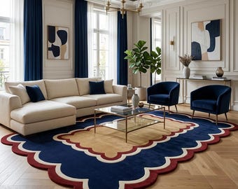 Navy Blue Area Rug, Gold Medallion Rug, Moroccan Style Rug, Geometric Accent Carpet, Boho Living Room Rug, Elegant Bedroom Decor