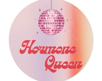 Hormone Queen Round Vinyl Sticker | Disco Mirrorball Retro Script