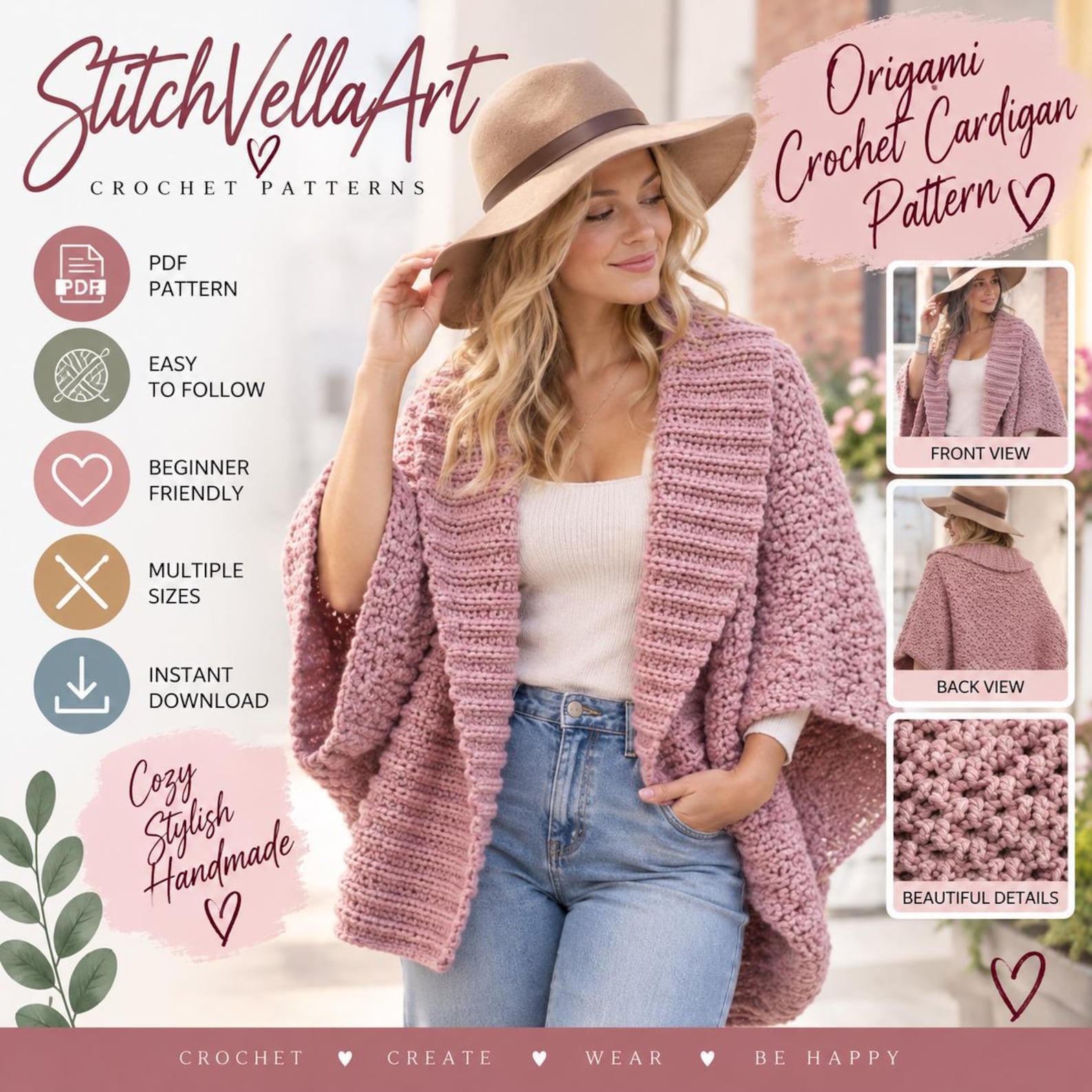 Crochet Cocoon Cardigan Pattern PDF, Oversized Shrug, Cozy Women’s