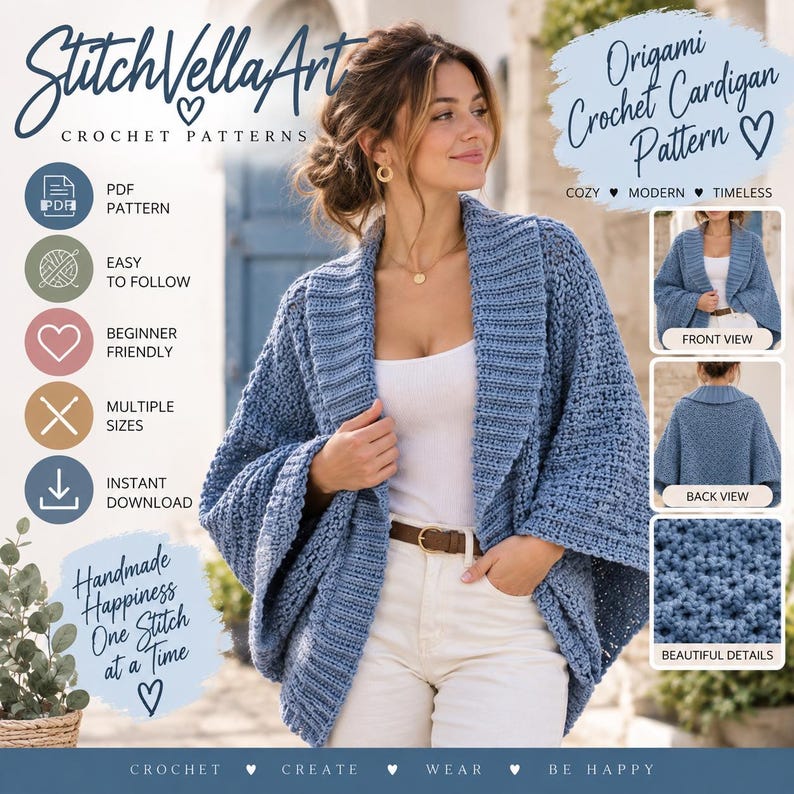Crochet Cocoon Cardigan Pattern PDF, Oversized Shrug, Cozy Women’s