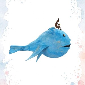 Librilla - Balena blu con lettore - Blue whale with armchair reader