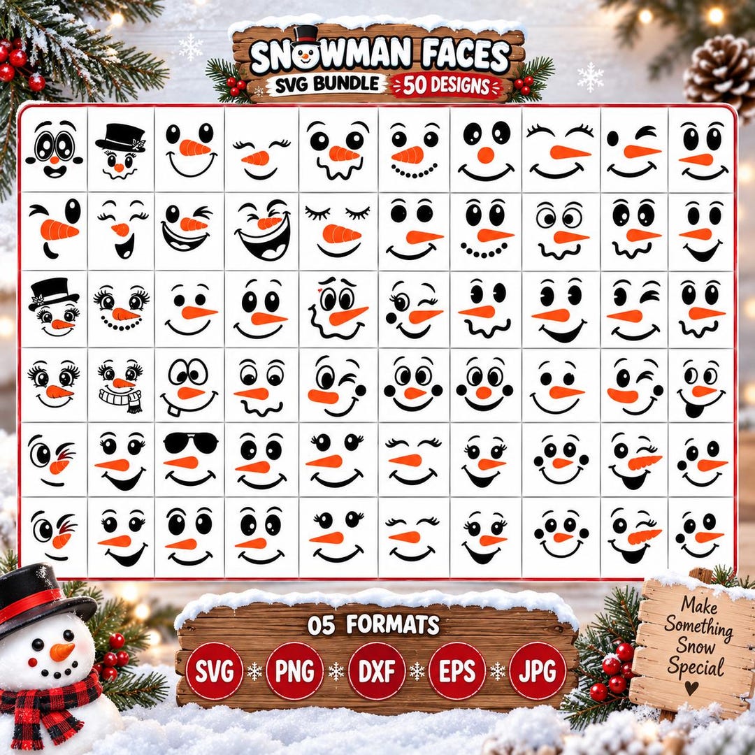 Girl File Set Snowman Faces Svg Bundle, Snowman Face Svg, Snowman Girl Svg, Snowman ...