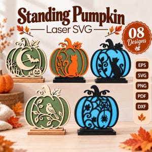 Stående pumpa SVG, höstpumpa laserskuren fil, höstdekor i flera nivåer, Halloweenpumpa SVG, Thanksgiving-dekor, digital nedladdning