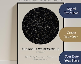 Custom Star Map — Black Sky on Cream, Digital Download, PNG & PDF
