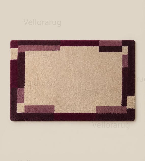 Modern Wool Area Rug, Minimalist Tufted Living Room Carpet, Burgundy  Beige Scandinavian Floor Decor, Boho Bedroom Rug Custom Size Floor Mat