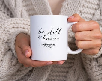 Scripture Mug | Scripture Cup | Christian Gift | Be Still and Know | Botanical Minimalist Mug