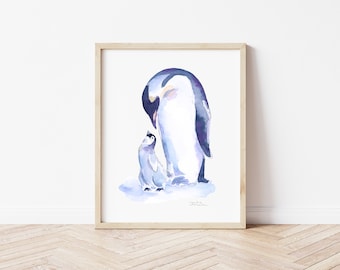 Mom and Baby Penguin | Nursery Art | Penguins | Penguin Decor | Penguins Art | Mother's Day | Nursery Decor