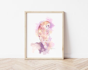 Watercolor Barn Owl Art Print | Owl Art | Colorful Art Print