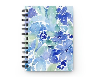 Spiral Bound Journal | Floral Notebook | Blue Flower Notebook | Garden Journal | Watercolor Floral Journal