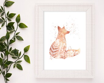 Fox Nursery Art Print | Botanical Fox Art | Flower Animal | Kid's Room Art | Wall Art