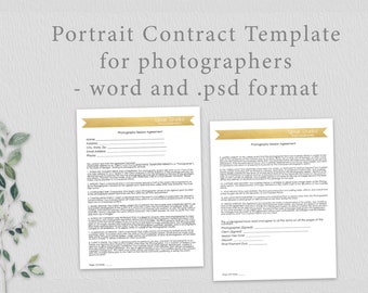 Fotografie Vertrag, Model Release, Portrait Session Contract Template- Word Template, PSD Template Instant Download