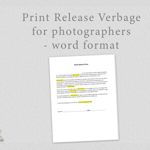 Photography Print Release in Microsoft Word Format