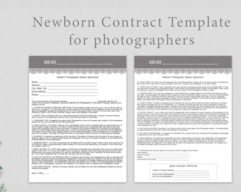 Newborn Photography Contract, Model Release, Newborn Session Contract Template- Instant Download
