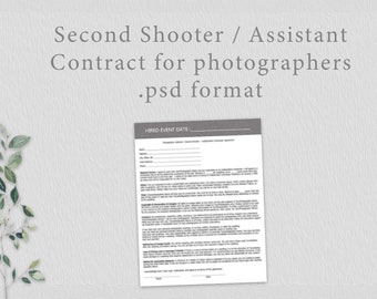 Second Shooter/ Assistant Photographer Contract for photographers