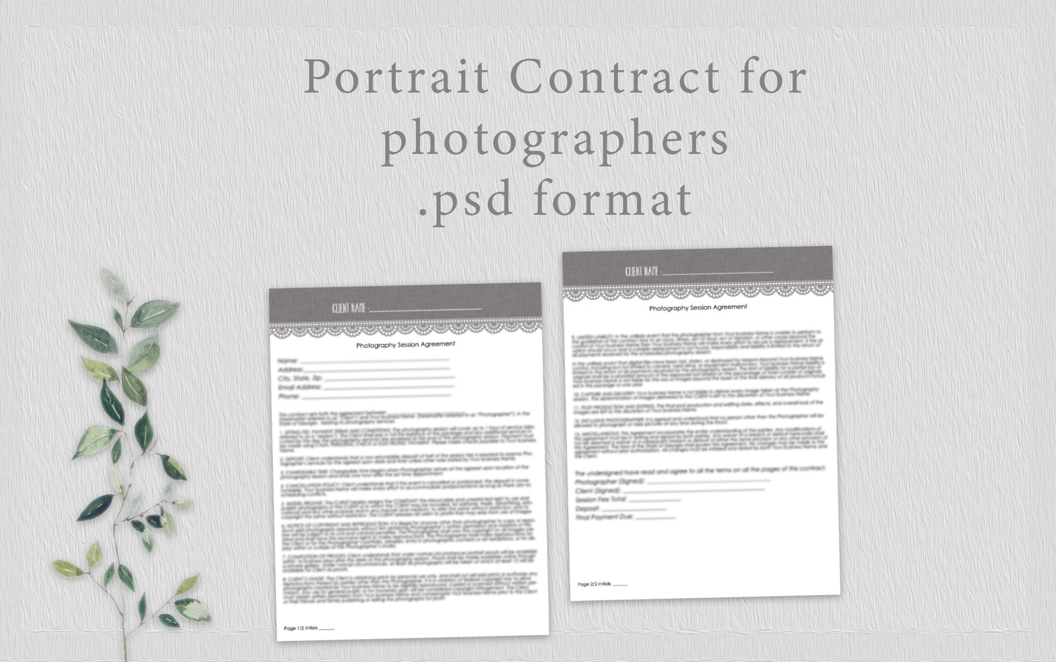 Photography Contract Model Release Portrait Session Contract Etsy