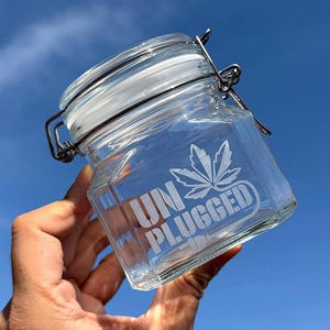 Laser Engraved Glass Stash Jar, 400ml Square Clip-Top, Optional Custom Name Engraving