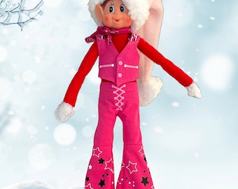 Pink Vest Bell Bottoms Scarf, For 12 inch Christmas Elf Dolls, Elf clothing