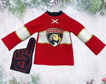 Hockey Jersey and Fan Hand, Fits dolls such as 12 inch Elf doll, Ken Doll and more