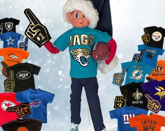 Elf football shirt and fan hand for 12 inch Christmas Elf Doll, Choose Your Team